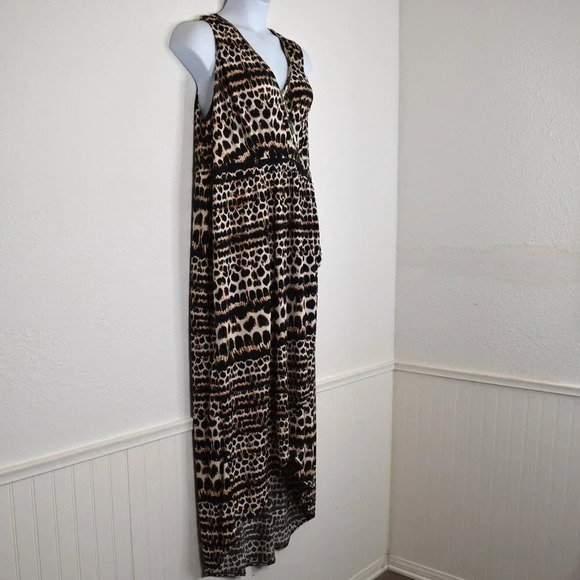 Jaclyn Smith Leopard Maxi Dress Sz XXL Plus Size Faux Wrap Animal Stretch Boho - Picture 3 of 16